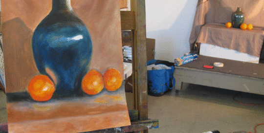 Acrylic Still Life Painting: Green Vase and Oranges | CleeSF